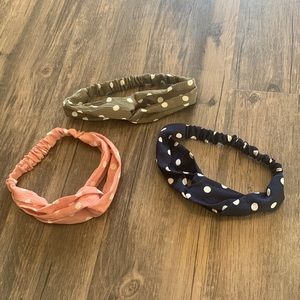 3 Polka Dot Headbands with elastic back and front loop intersection
